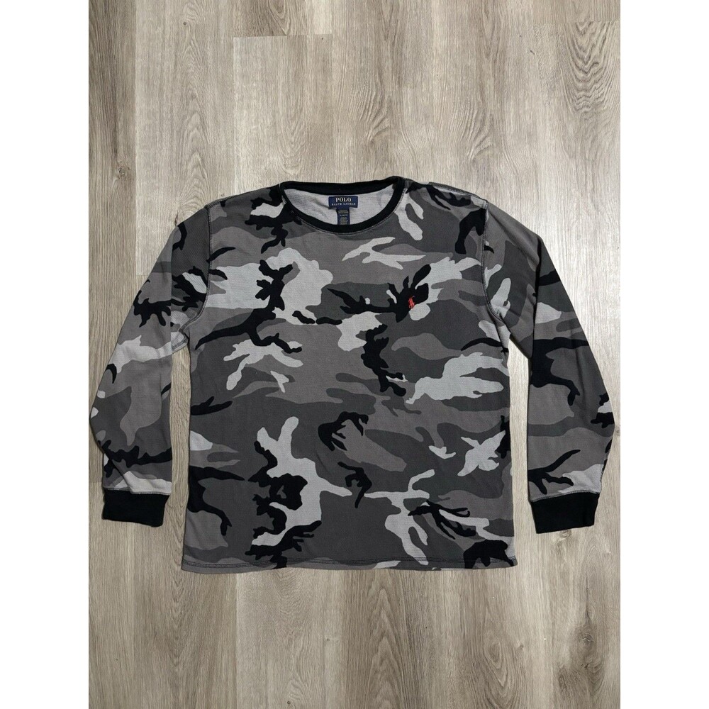 Polo Ralph Lauren Camouflage Grey Black Thermal Sleepwear Shirt Mens Size XL